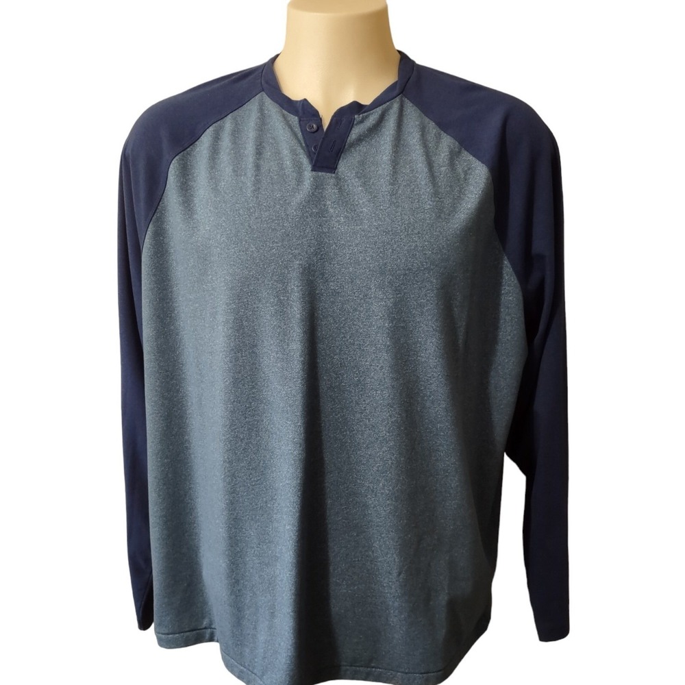 Lucky Brand Henley Shirt XXL Mens Athleisure Norm Core Blue Raglan Long‎ Sleeve